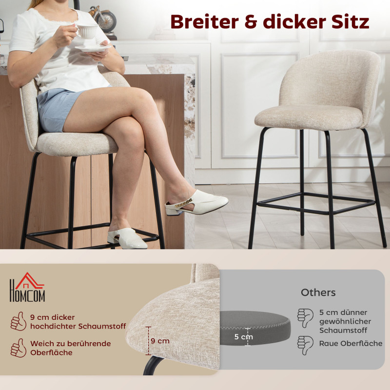 Komfortable Barstoler 2-pk – Beige Chenille med ryggstøtte (68 cm) - Bilde 7