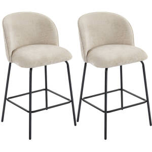 Komfortable Barstoler 2-pk – Beige Chenille med ryggstøtte (68 cm)
