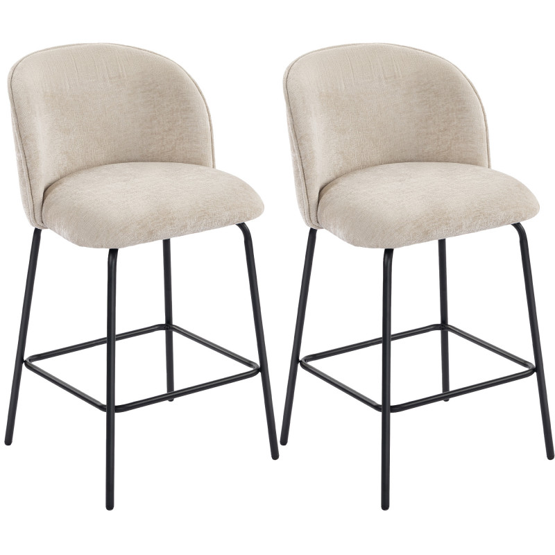 Komfortable Barstoler 2-pk – Beige Chenille med ryggstøtte (68 cm)