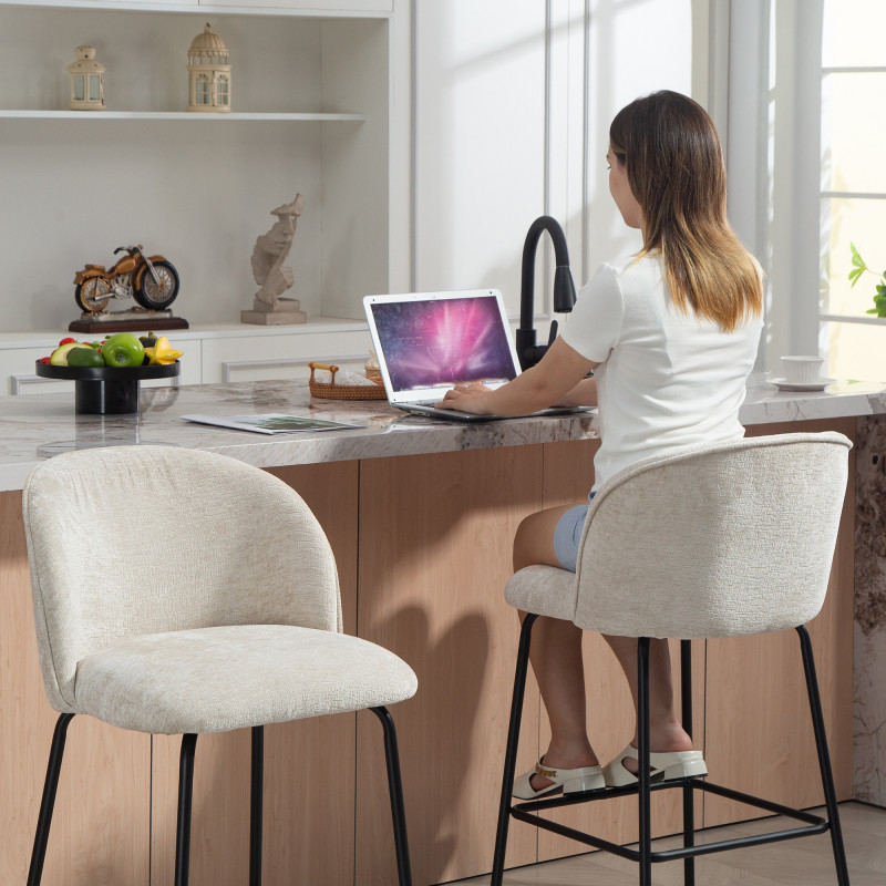 Komfortable Barstoler 2-pk – Beige Chenille med ryggstøtte (68 cm) - Bilde 2