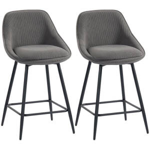 Komfortable Barstoler 2-pk – Grå Cordstoff med snurrefunksjon og ryggstøtte