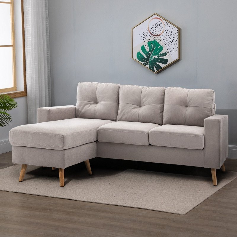 Sofa 3-seter med sjeselong – lysegrå stofftrekk 193 x 136 x 85 cm. - Bilde 5