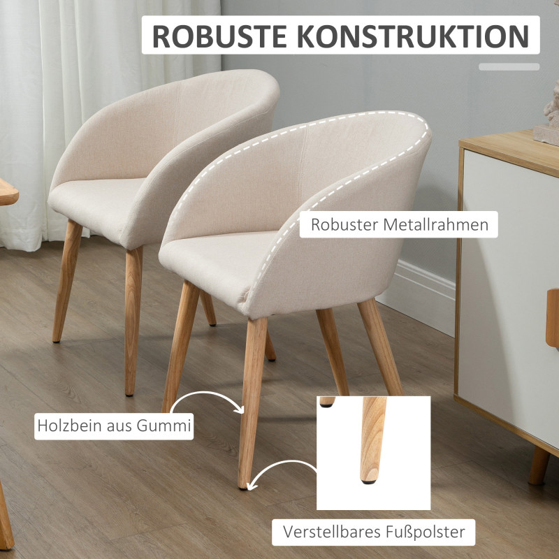 Spisestoler 2-pk Beige Stoff med Armlener og Treben - Bilde 6