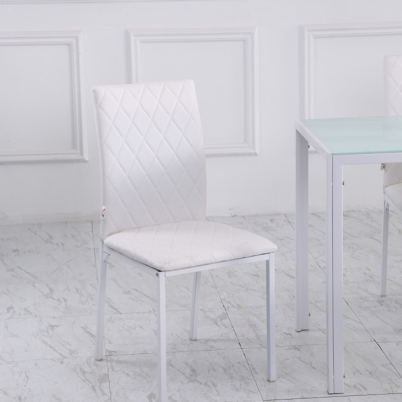 Spisestuestoler 4-pak Hvit Kunstlær med Metallben og Høy Rygg - Bilde 4