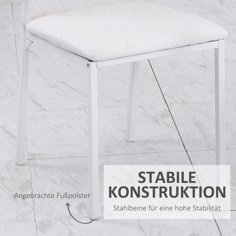 Spisestuestoler 4-pak Hvit Kunstlær med Metallben og Høy Rygg - Bilde 6