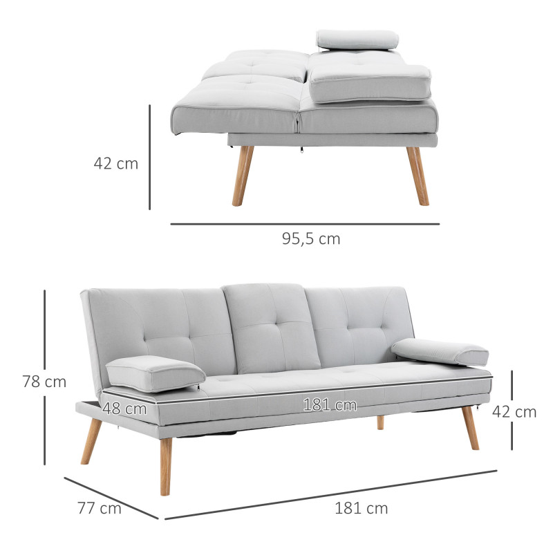 3-seters sovesofa med lys grå lin-look og nedfellbart bord - Bilde 8
