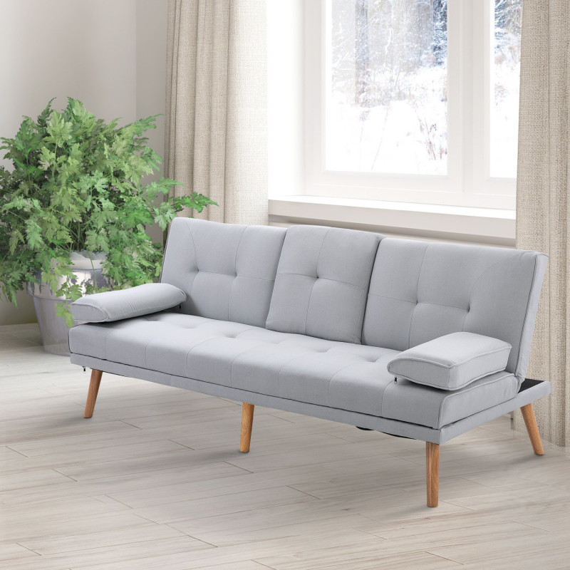 3-seters sovesofa med lys grå lin-look og nedfellbart bord - Bilde 9