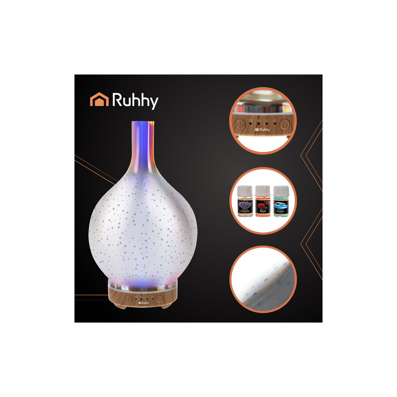 Aroma Diffuser & Luftfukter 200 ml med 14 LED-nyanser, timer og 3 medfølgende duftoljer