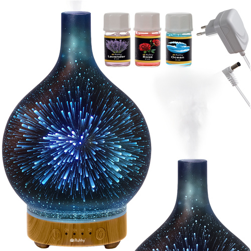 Aroma Diffuser & Luftfukter 200 ml med 14 LED-nyanser, timer og 3 medfølgende duftoljer