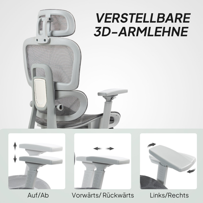 Ergonomisk kontorstol i grått mesh med svankstøtte og fotstøtte - Bilde 4