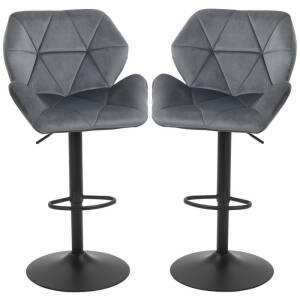 Barstoler 2-pakning i fløyel – justerbar høyde med ryggstøtte og fotstøtte