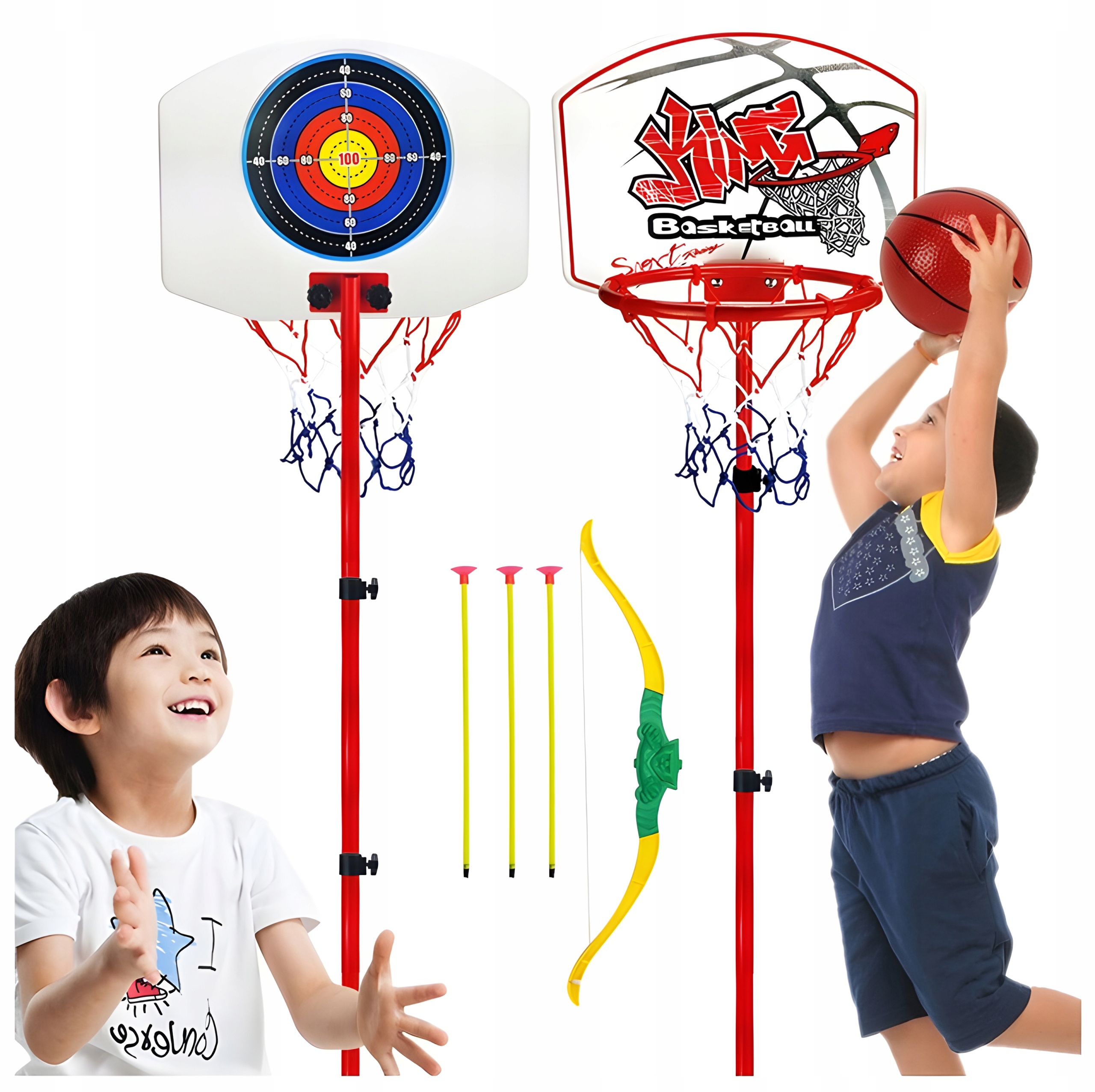 Basketsett for barn 2-i-1 – basketballstativ med dartskive – aktivitetssett for barn (inne og ute)