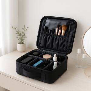 Kosmetikkveske – sminkeorganisator med rom 26 × 9 × 28 cm, svart