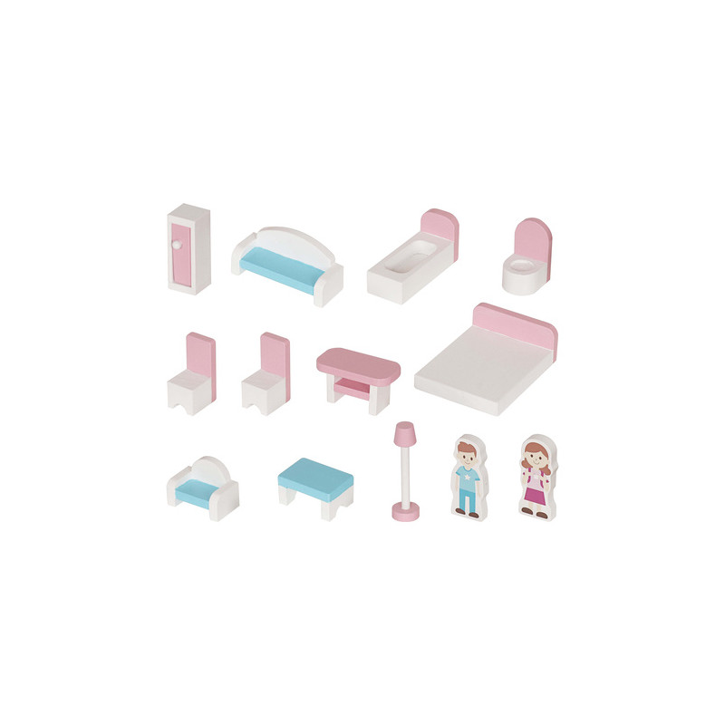 Dukkehus i tre, 3 etasjer med møbler og LED-lys – Flerfarget – 27 × 62 × 70 cm