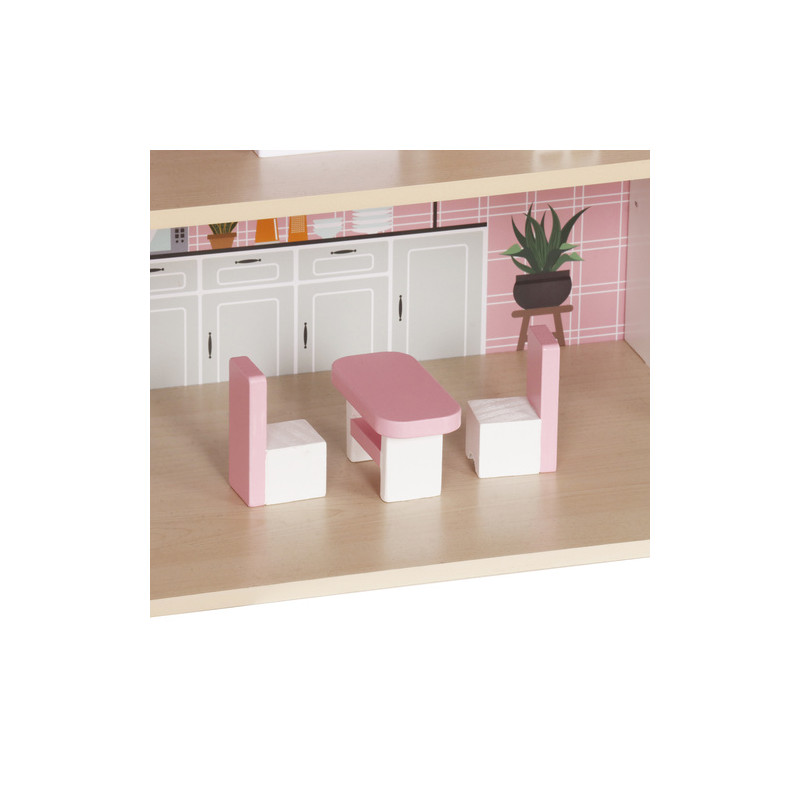 Dukkehus i tre, 3 etasjer med møbler og LED-lys – Flerfarget – 27 × 62 × 70 cm