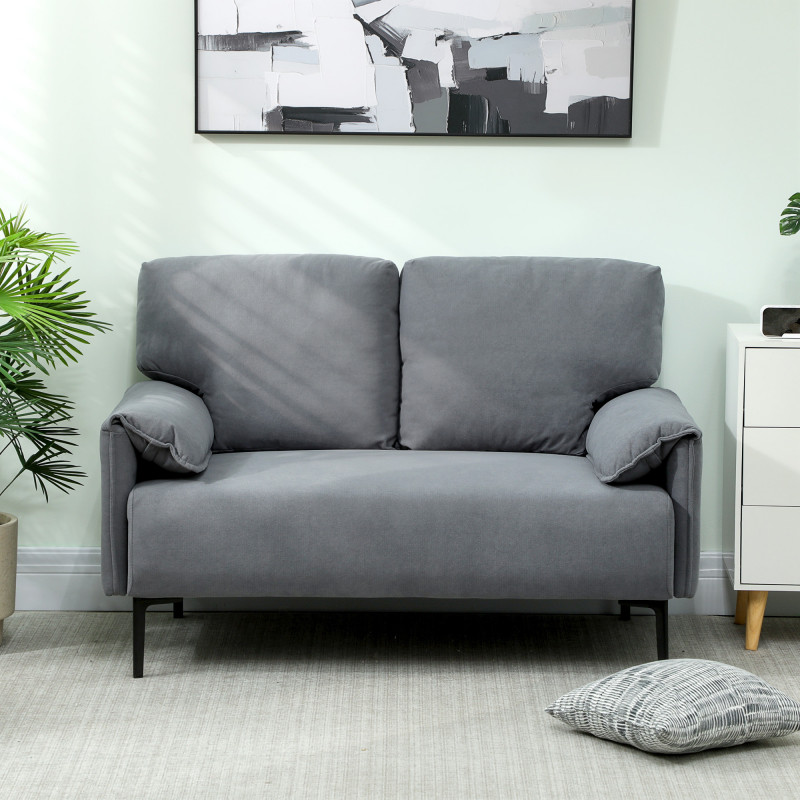 Elegant 2-seters sofa i grått med sammetstoff og metallben - Bilde 3