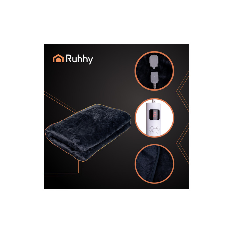Elektrisk dobbelt varmepledd 180 × 130 cm – 6 varmenivåer, timer og fjernkontroll - Svart
