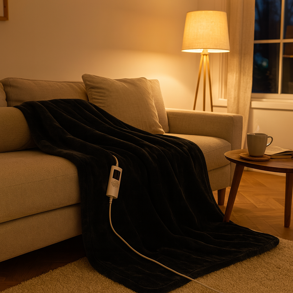 Elektrisk dobbelt varmepledd 180 × 130 cm – 6 varmenivåer, timer og fjernkontroll - Svart