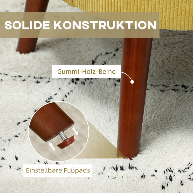 Gul manchester lenestol med vingerygg og treben – moderne design