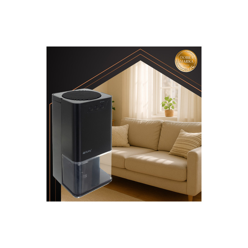 Kompakt luftavfukter 1400 ml i svart med LED-lys, timerfunksjon & auto-off – 17 × 17 × 31,5 cm