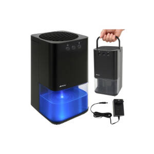 Kompakt luftavfukter 1400 ml i svart med LED-lys, timerfunksjon & auto-off – 17 × 17 × 31,5 cm