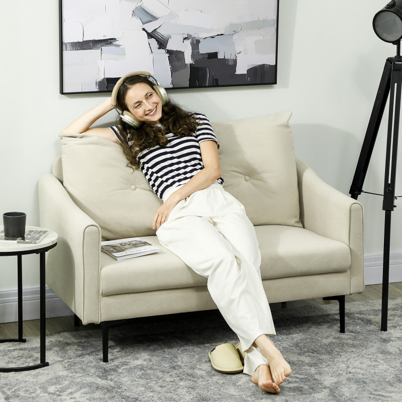 Luxe 2-seters sofa kremhvit med sammetstoff og høyresistent skum - Bilde 9