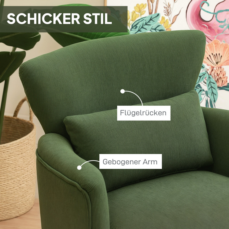 Moderne lenestol i grønn Manchester med vingerygg og treben - Bilde 5