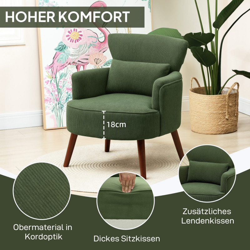 Moderne lenestol i grønn Manchester med vingerygg og treben - Bilde 6