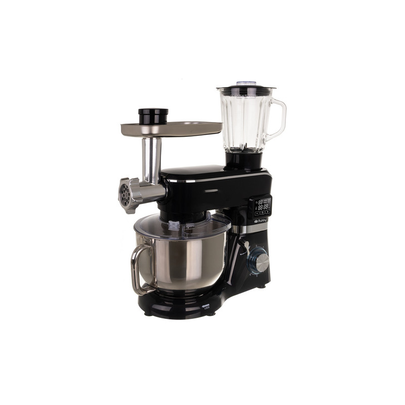 Multifunksjonell planetarisk kjøkkenmaskin 6,2 L svart – 2000 W, oppvarmet bolle, blender 1,5 L & tilbehør