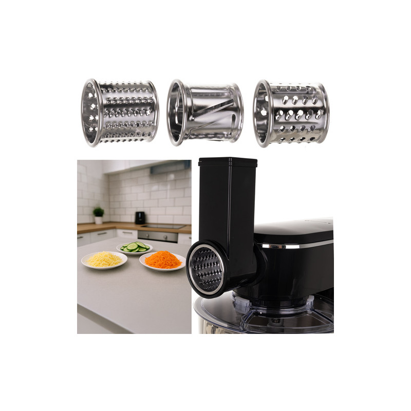 Multifunksjonell planetarisk kjøkkenmaskin 6,2 L svart – 2000 W, oppvarmet bolle, blender 1,5 L & tilbehør