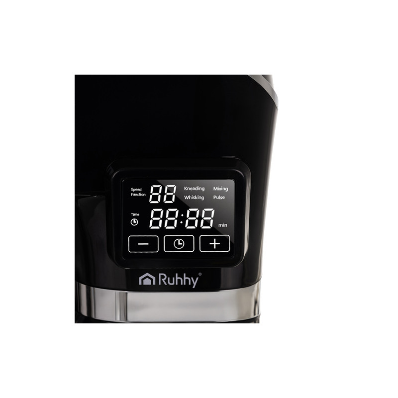 Multifunksjonell planetarisk kjøkkenmaskin 6,2 L svart – 2000 W, oppvarmet bolle, blender 1,5 L & tilbehør