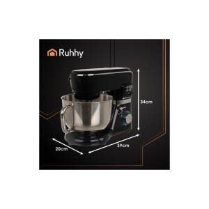 Multifunksjonell planetarisk kjøkkenmaskin 6,2 L svart – 2000 W, oppvarmet bolle, blender 1,5 L & tilbehør