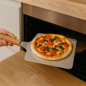 Pizzaspade for ovn og grill 30 × 30 cm – rustfritt stål med treskaft