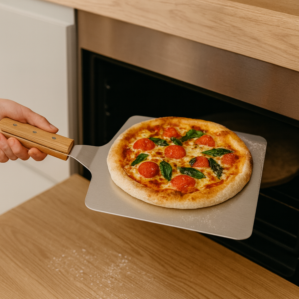 Pizzaspade for ovn og grill 30 × 30 cm – rustfritt stål med treskaft