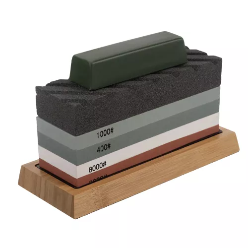 Profesjonelt knivslipesett – to slipesteiner og praktiske tilbehør