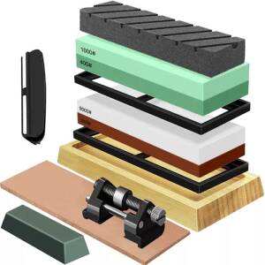 Profesjonelt knivslipesett – to slipesteiner og praktiske tilbehør