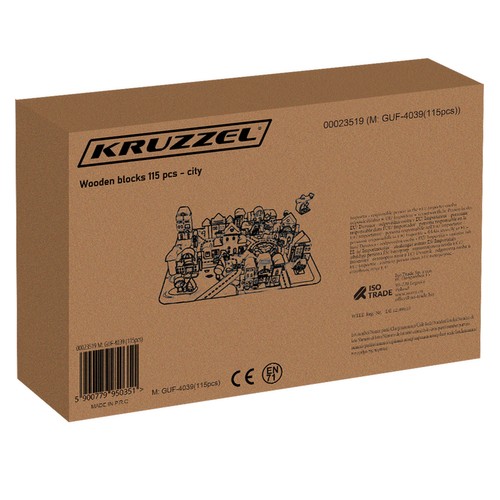 Stadsett i tre – 115 byggeklosser med puslematte for fantasifull lek og byplanlegging