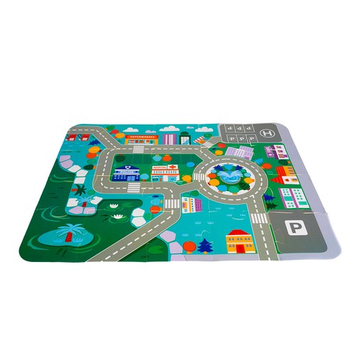 Stadsett i tre – 115 byggeklosser med puslematte for fantasifull lek og byplanlegging