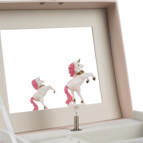 Rosa enhjørnings-smykkeskrin for barn – med spilledåse