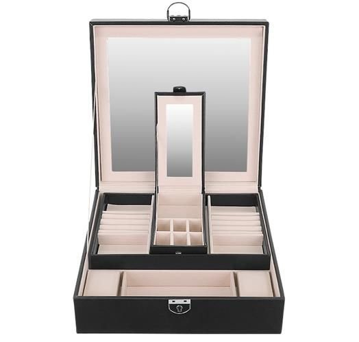 Elegant låsbart smykkeskrin – bærbar organizer med rom for smykker og klokker