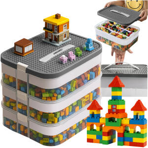 Byggekasse for klosser – 22 L klosseoppbevaring i 3 etasjer med lokk, transparent design