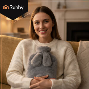 Myk Varmtvannsflaske 1,8L med Kaninmotiv og Plysjtrekk