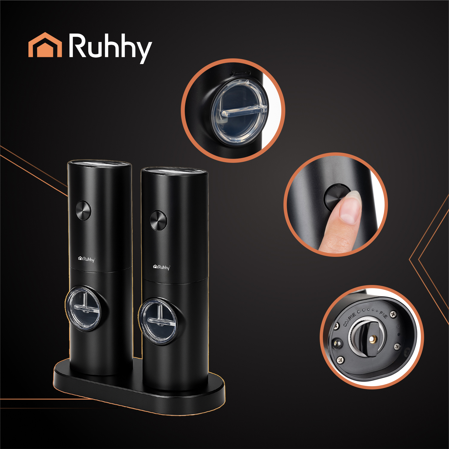 Elektriske salt- og pepperkverner 2-pakning – LED-lys og trinnløs malingsinnstilling