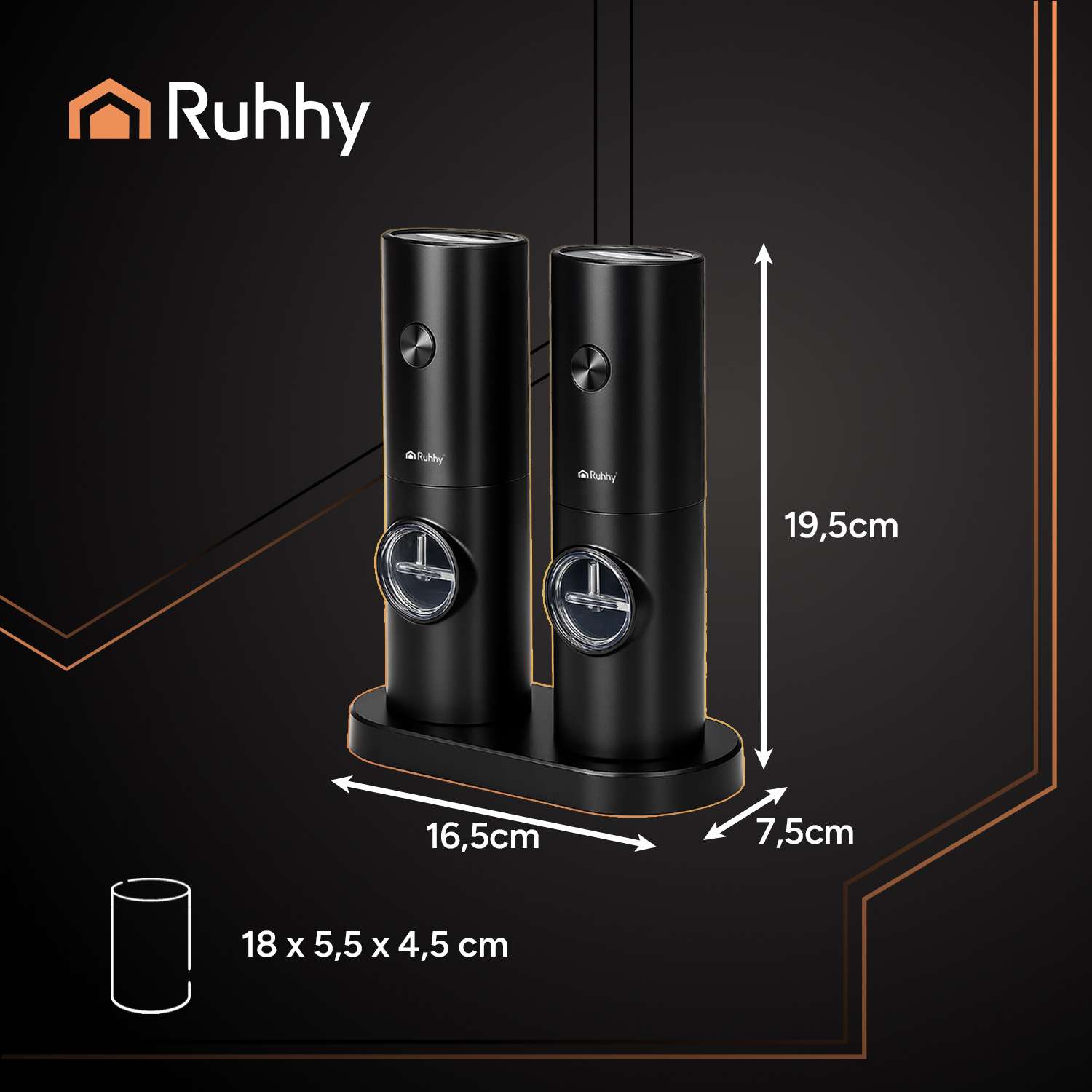 Elektriske salt- og pepperkverner 2-pakning – LED-lys og trinnløs malingsinnstilling