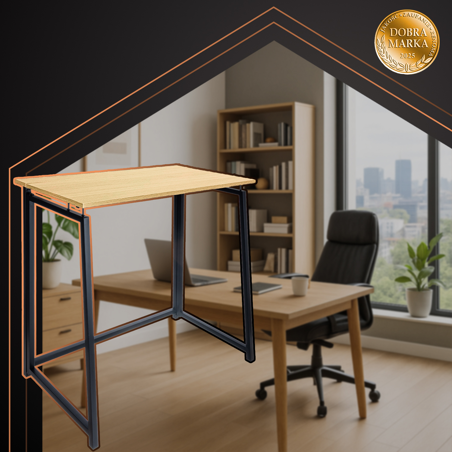 Plassbesparende sammenleggbart skrivebord i industriell design – 80 × 74,5 × 40 cm