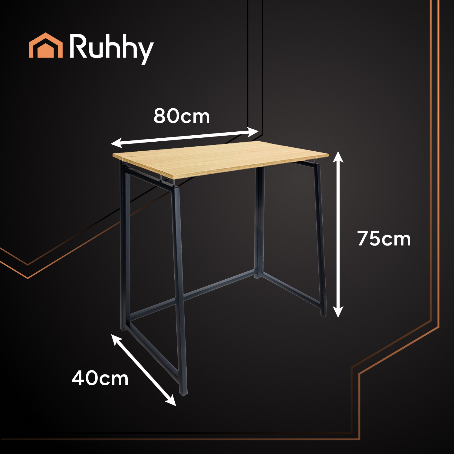 Plassbesparende sammenleggbart skrivebord i industriell design – 80 × 74,5 × 40 cm