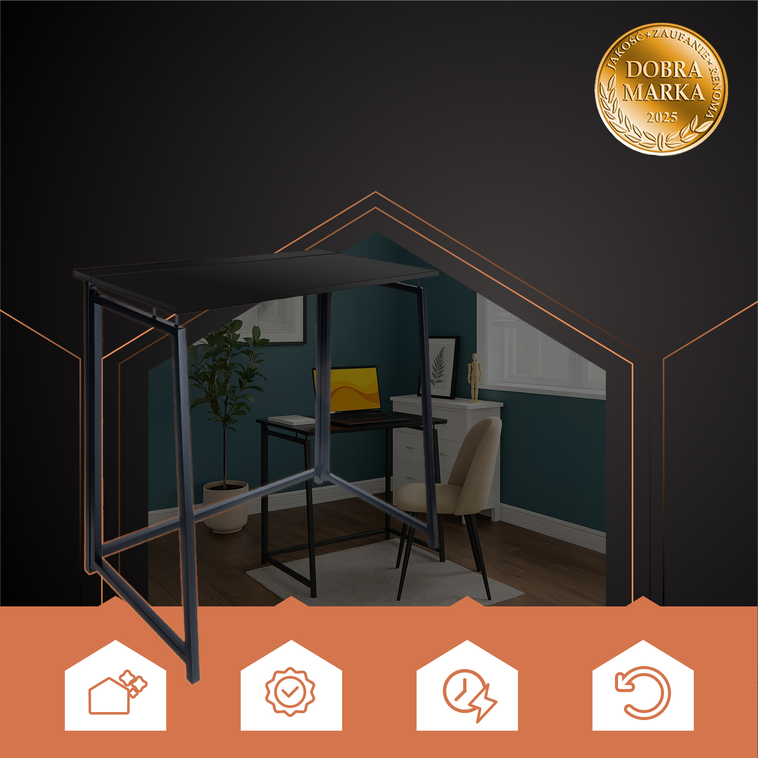 Sammenleggbart skrivebord i industriell design – kompakt modell 80 × 74,5 × 40 cm