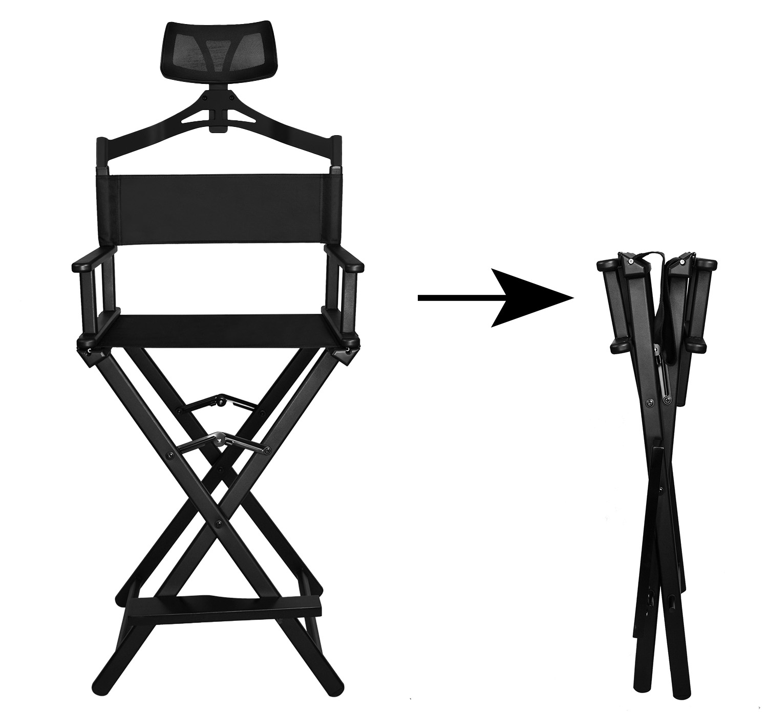 Sammenleggbar sminkestol i aluminium med nakkestøtte