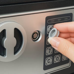 Elektronisk sikkerhetssafe i svart – 23 × 17 × 17,5 cm