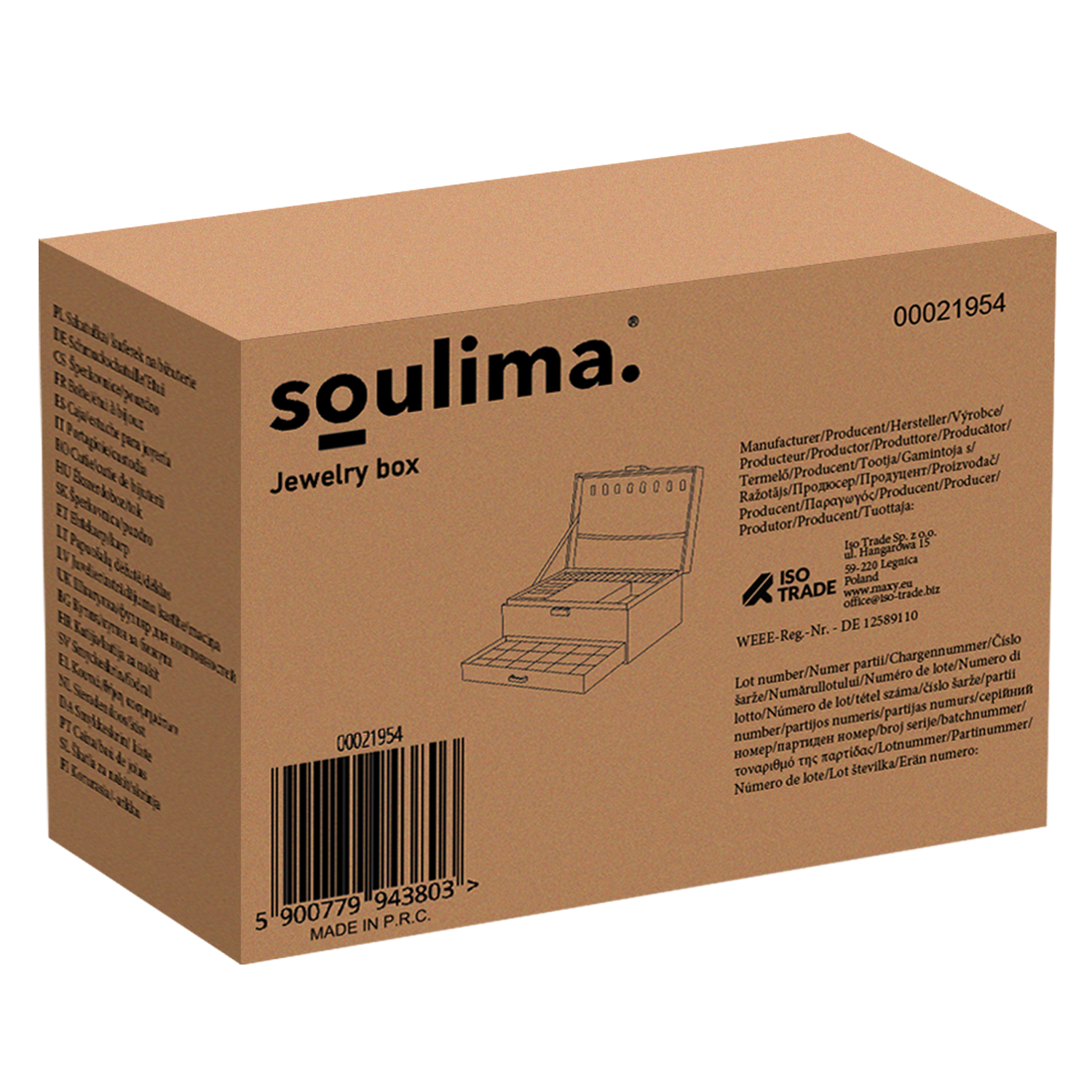 Grønn smykkeskrin – 24,5 × 18 × 11,5 cm